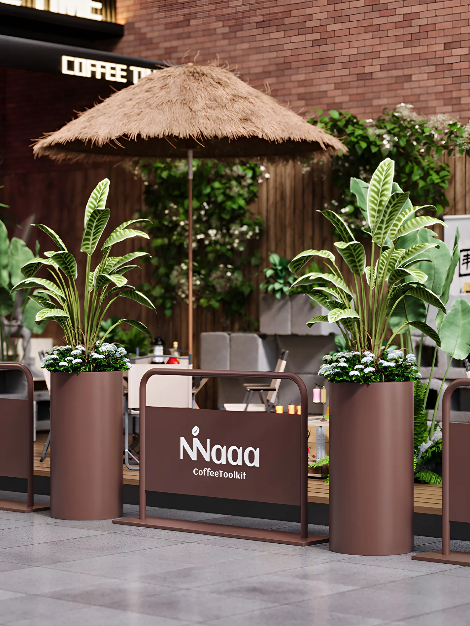 Outdoor metal finished flower box fence combination cafe milk tea shop restaurant external pendulum partition stainless steel