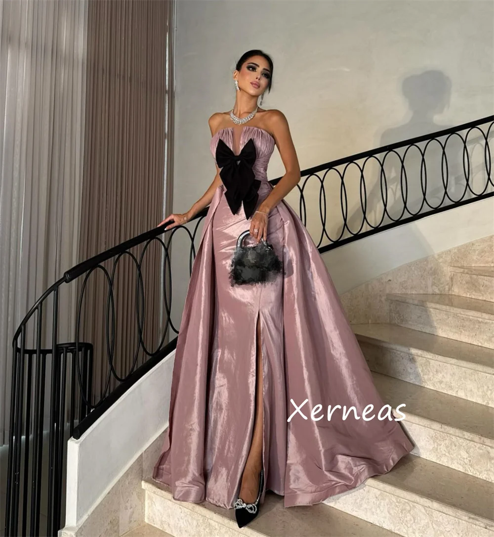 Customized High Quality Bow Pleat A-line Strapless Long Dresses Bespoke Occasion Celebrity Chinese Style