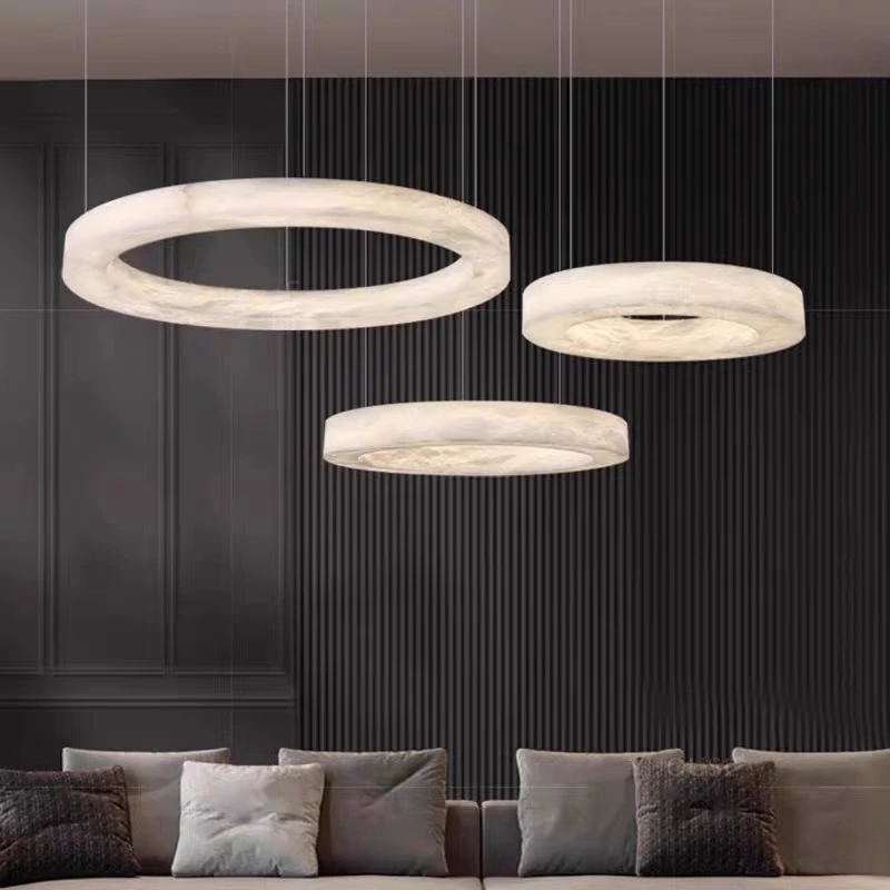

Spanish Marble Round Hanging Chandelier For Living Dining Room Bedroom Kitchen Modern Marble Ring Chandeliers Pendant Lamp