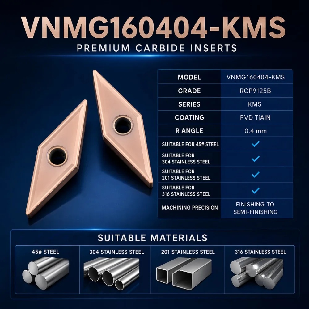 10pcs VNMG160404 VNMG160408-KMS Carbide Inserts External Turning Tool CNC Lathe Cutter Tool VNMG for Stainless Steel