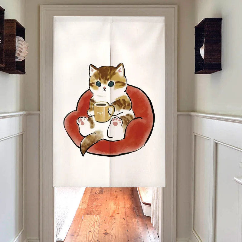 Cartoon animal Cat changing room Curtain Privacy Partition Doorway Curtains Kitchen Entrance Noren Linen Hanging Half-curtain
