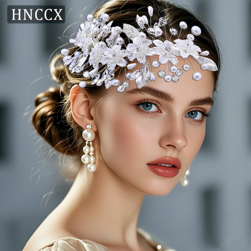 

HNCCX Wedding Headband Bridal Hair Accessories Alloy Leaf Headdress Bride Faux Pearl Headpiece Women Party Hair Decoration CP671