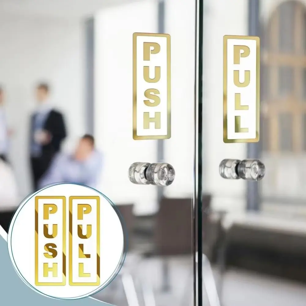2 Stuks Creatieve Push & Pull Raam Deur Sticker 3D Acryl Restaurant Pull Stickers Zelfklevende Dubbellaags Push Pull deur Teken
