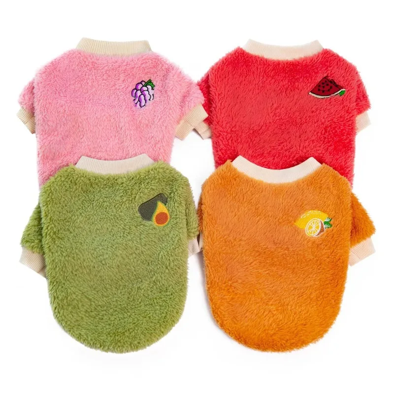 

Puppy Fruit Coat Warm Dog Clothes Pet autumn and Winter Clothes Double-Sided Long Pile Teddy Sweatshirt High-necked Pullover