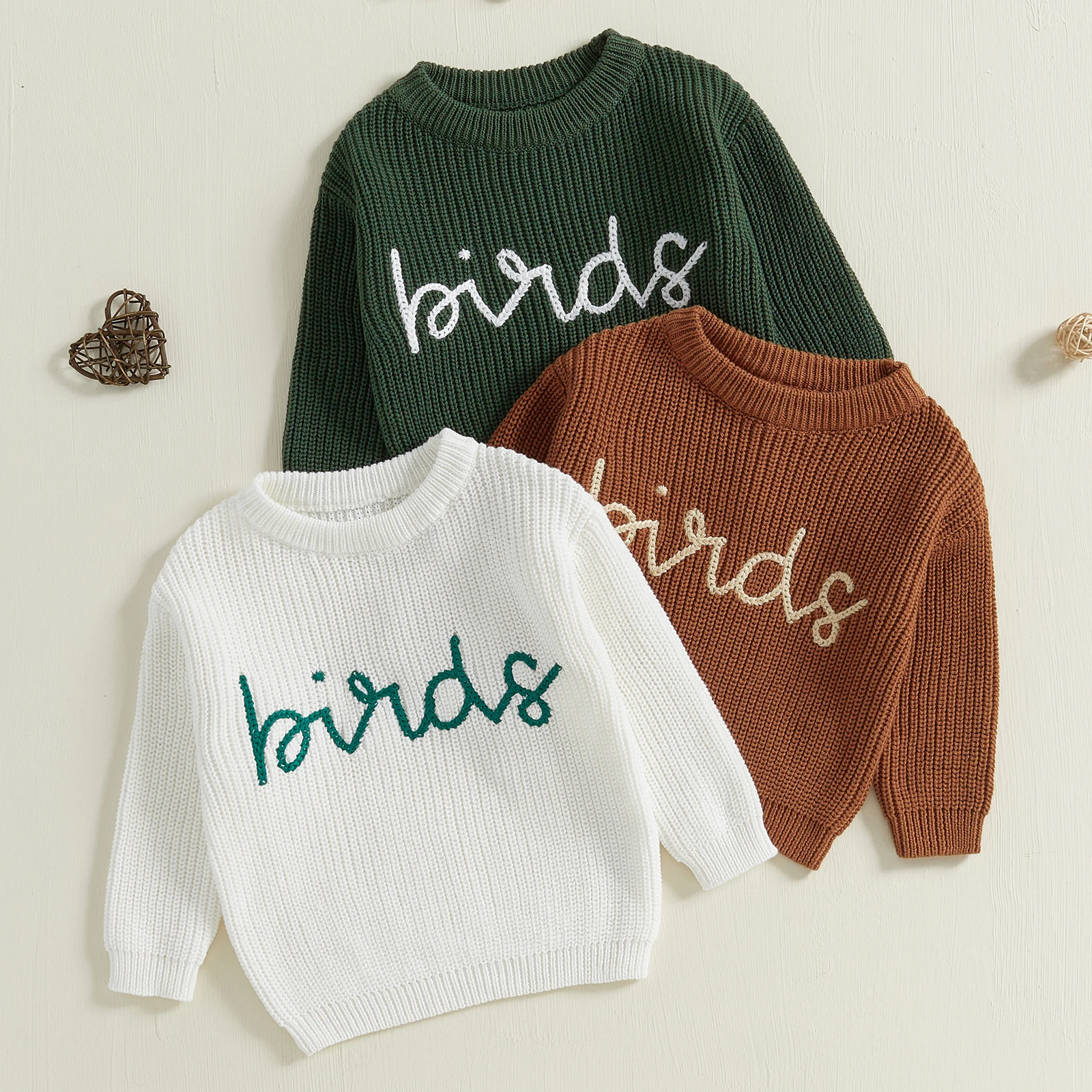 

0-7Years Kids Baby Girl Boy Knit Sweaters Autumn Winter Long Sleeve Round Neck Letter Embroidery Pullover Tops Warm Knitwears