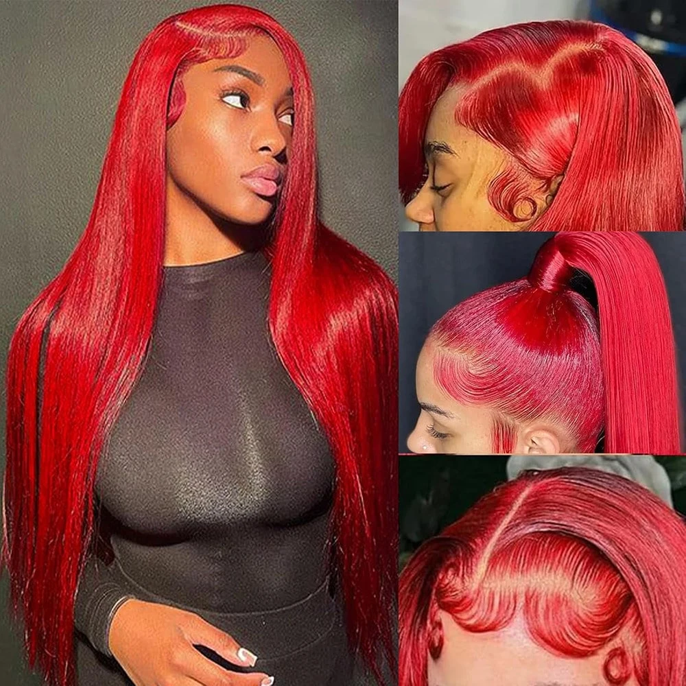 حار أحمر 13X6 الدانتيل الجبهة الباروكات شعر الإنسان مستقيم 13x4 HD الدانتيل الباروكات الأمامية شعر الإنسان علة شعر مستعار أحمر قبل قطعها 250% الكثافة الباروكات #4