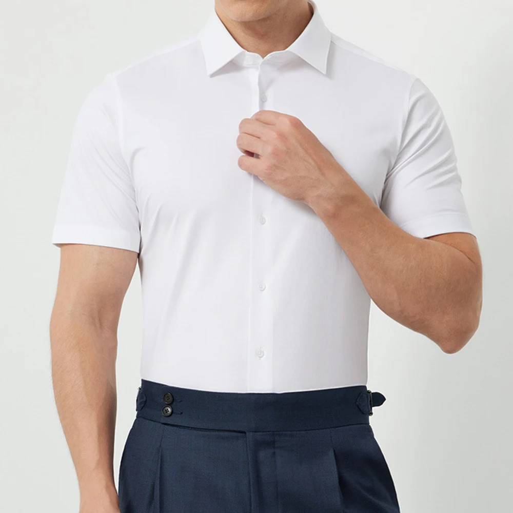 Men's 4-Way High Stretch Knit Short Sleeve Shirt | Cotton Spandex Business Casual Solid Color with Antibacterial & UV Protection