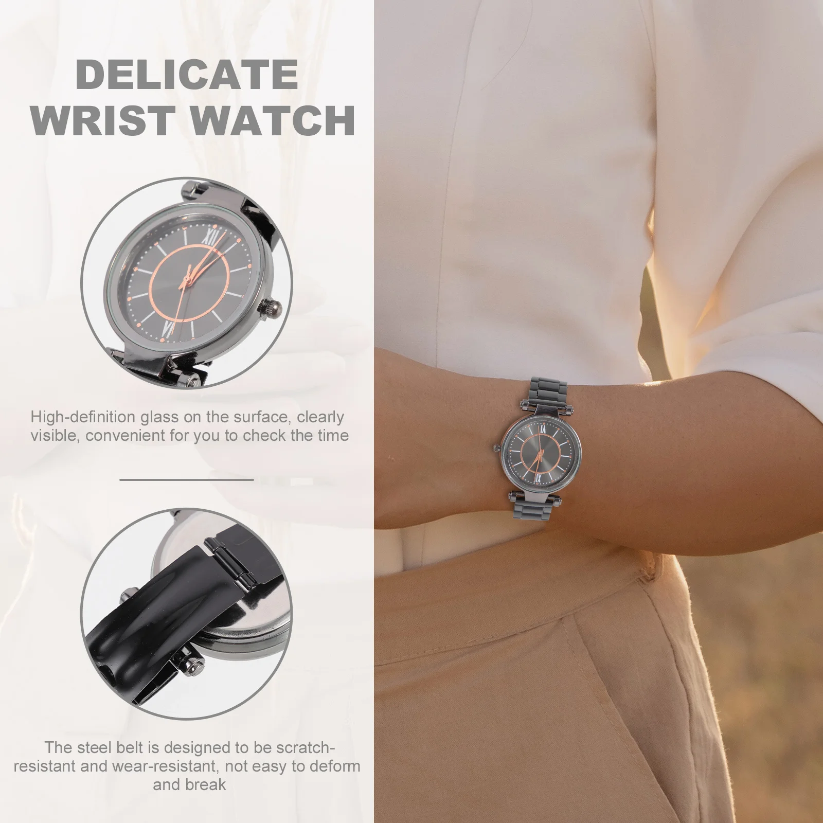 Quartzo meninas moda relógio durável pulseira de aço resistente a riscos elegante simples leve relógio de pulso feminino presente