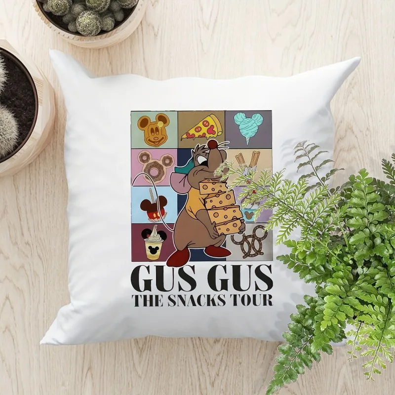 with Gus Gus The Snacks Tour Pattern, Hypoallergenic Square Cushion Case with Zipper Closure, Machine Washable Princess Gift