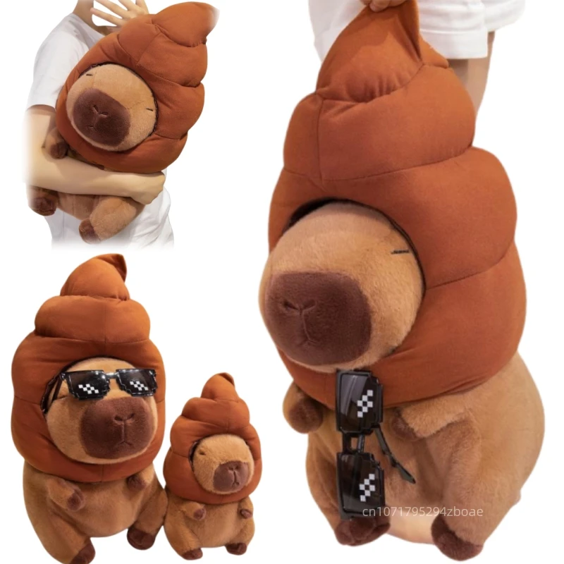 25/35/50cm Cartoon Fun Poop Capybara Plush Doll Pillow Brown Poop Head Cap Capybara Stuffed Animal Home Decor Gift For Kids