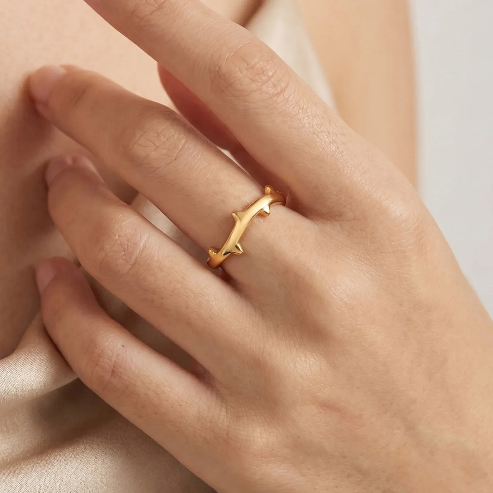 Thorn Ring for Women, 18K PVD Gold‑Plated Stainless Steel Irregular Bramble Ring, Minimalist Fluid Statement Jewelry