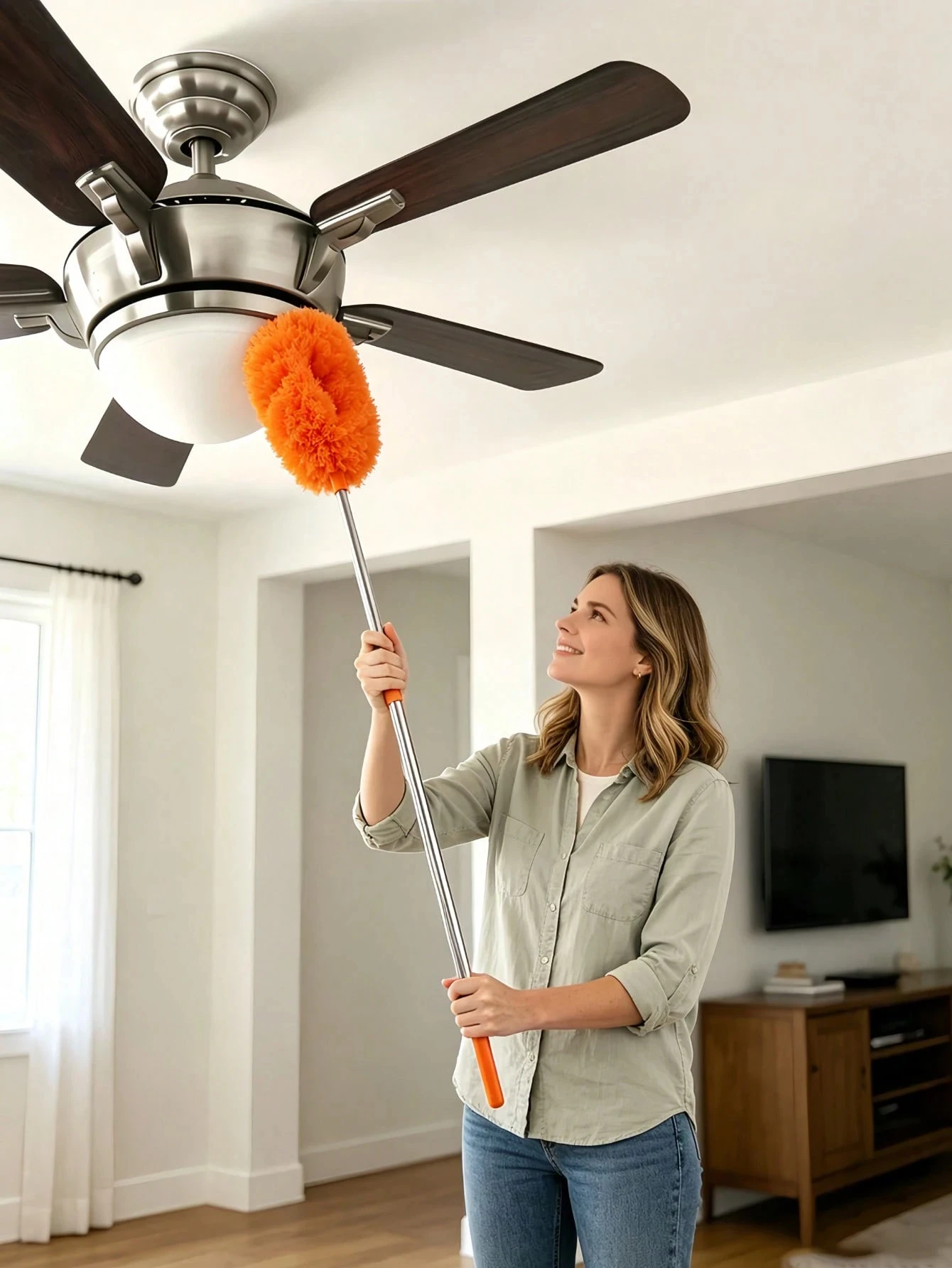 Microfiber Ceiling Fan Duster Extends Up To 80cm Long Handled Dust Locking Reusable Cleaner Brush For Home Effortless Cleaning - view 6