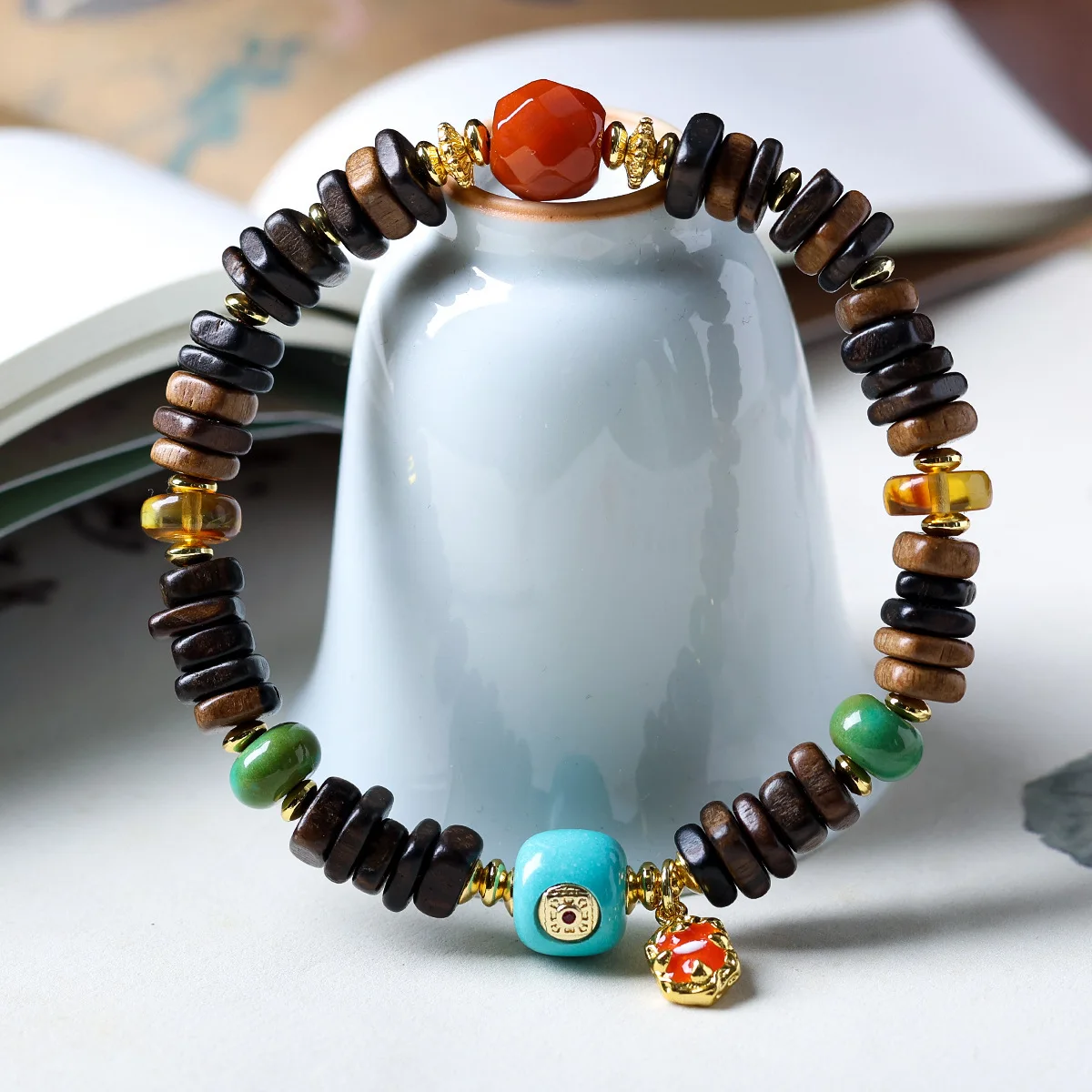 Original Design New Chinese Style Dalagan Beeswax Turquoise Bracelet Irregular Bead Unisex Handicraft Jewelry