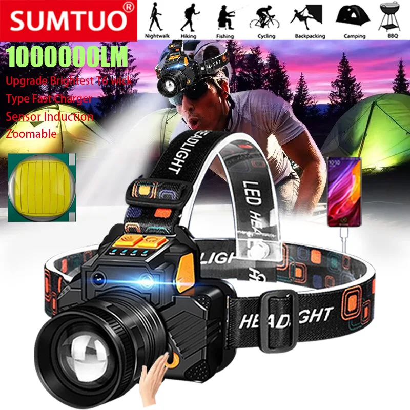 

Rechargeable T6 Headlamp 2000mah Super Bright Torch Light Induction LED Headlight Waterproof Camping Mobile Power Bank Flashing