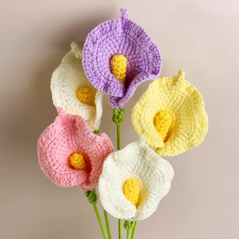 Artificial Flower Yarn Knitted Hand-crocheted Calla Lily Finished Bouquet Room Decoration Decoração De Mesa & Acessórios