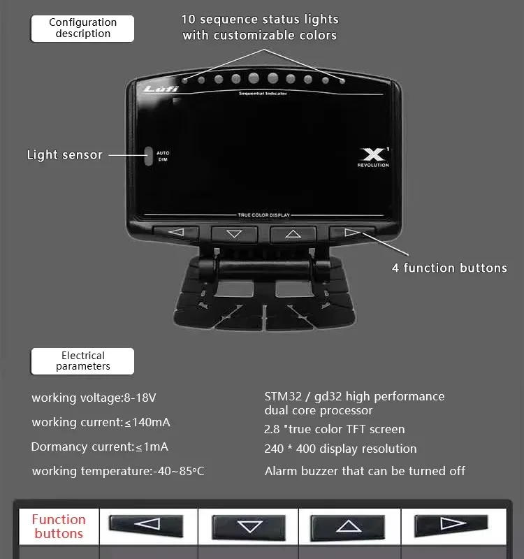 Lufi X1 OBD2 Digitales Messgerät Turbo-Boost Öldruck Wassertemperatur für Auto Luftdrehzahl Kraftstoffgeschwindigkeit EXT Ölmesser OBD HUD-Anzeige – Detail 17