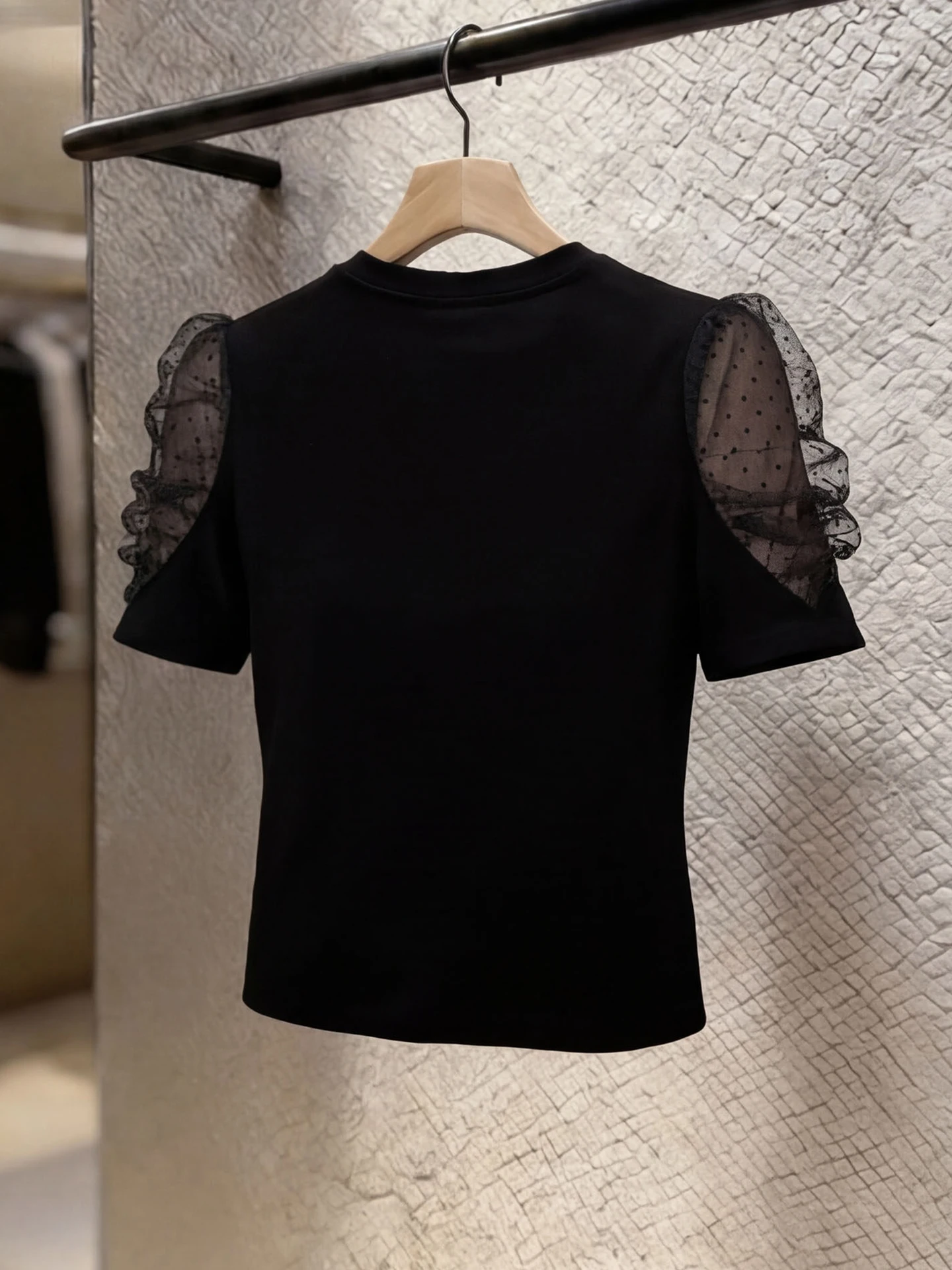 

Elegant Pure Color Mesh Design Short Sleeve Overhead Top Korean Style Commute Fashion Summer Trendy T-Shirt Women's Clothing