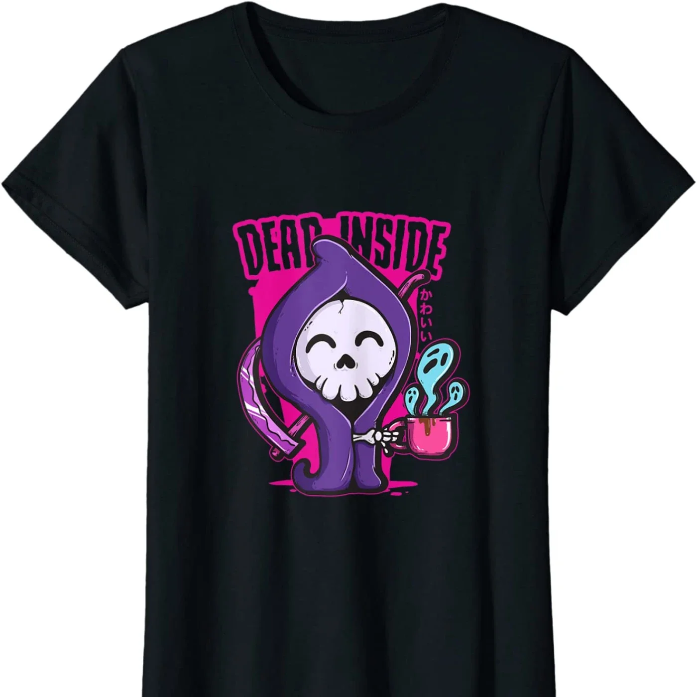 Vintage Clothes Pastel Goth Dead Inside Coffee Cute and Creepy Kawaii T-Shirt Women Kawaii Cartoon Printed Short-sleev Goth Tops