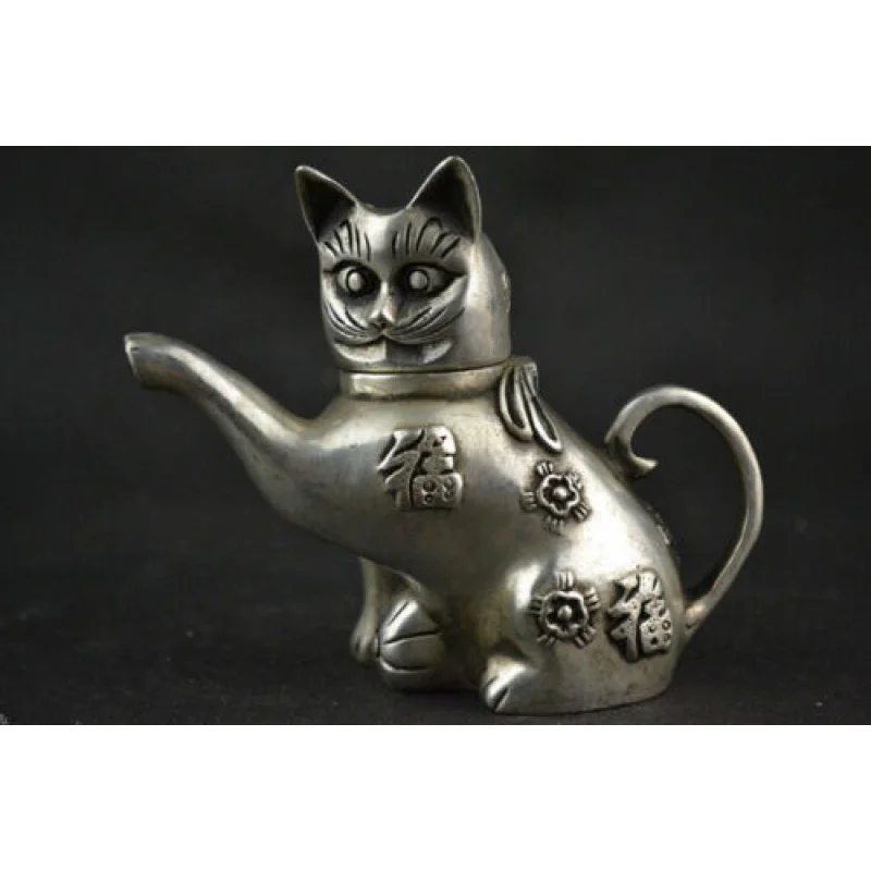 

Chinese Collectibles Handmade Old Tibetan Silver Eagle Cat Lucky Teapot