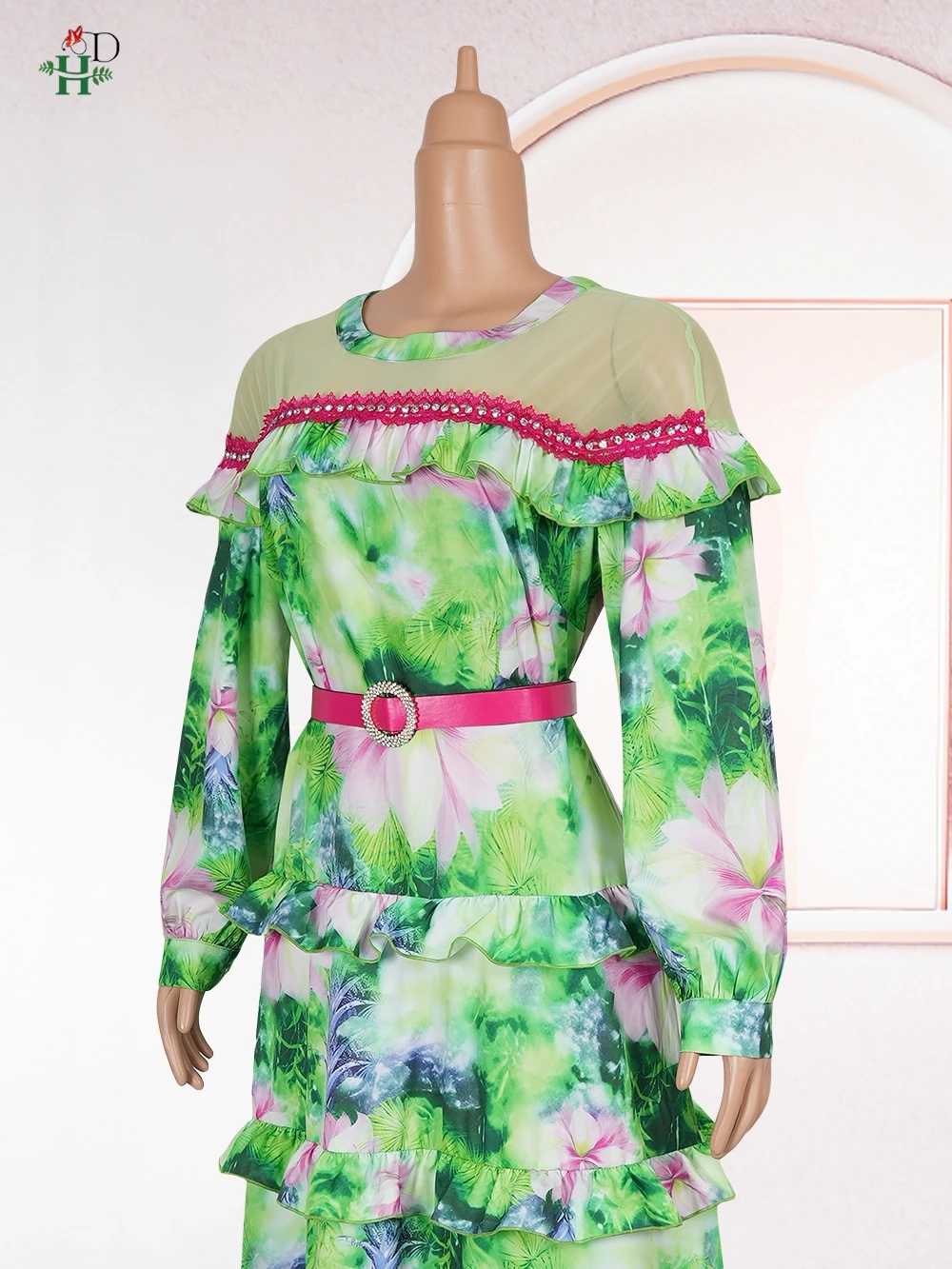 Vestiti africani per le donne vestono 2025 nuova moda verde increspato gonna a strati vestito da partito abito estivo fiore abiti casual veste