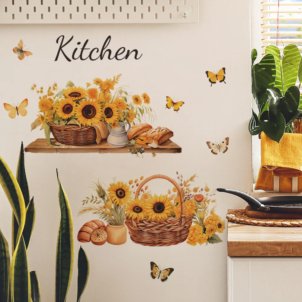 Modern simple new painted sunflower English slogan Kitchen restaurant home decoration beautification wall stickers