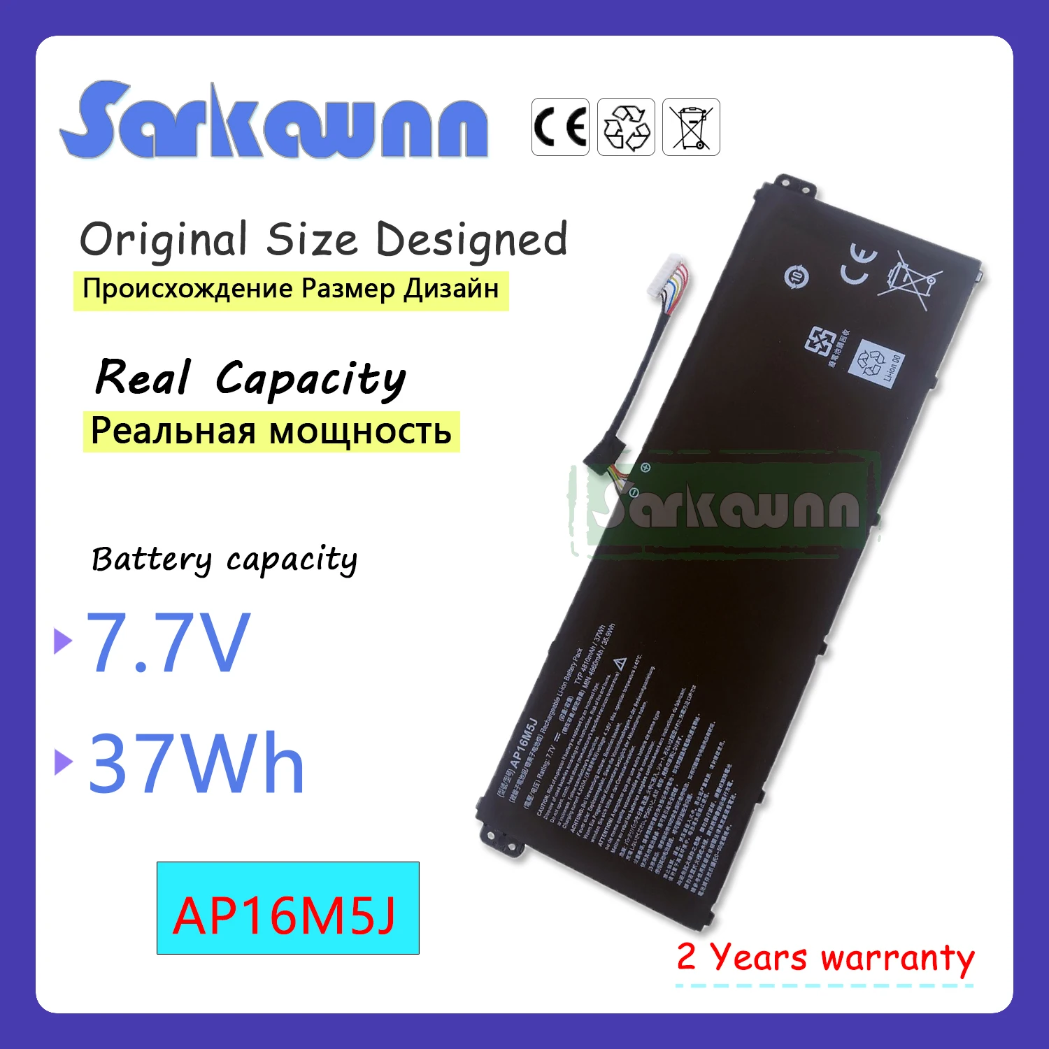 SARKAWNN 7.7V 37Wh AP16M5J Laptop Battery For Acer Aspire 1 Aspire 3 A315-21 A315-51