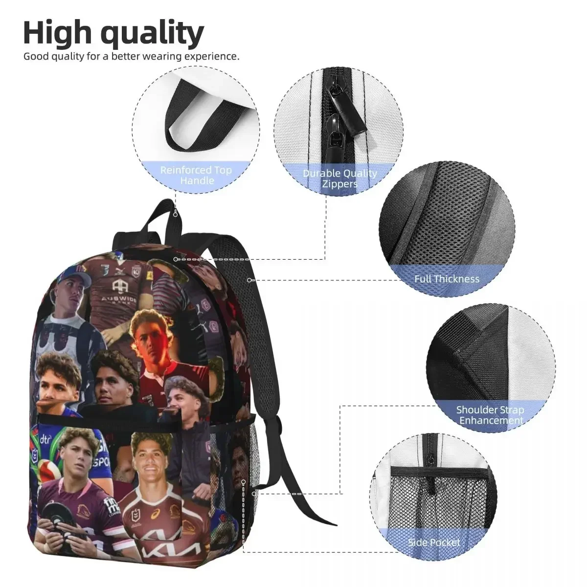 Custom Bag Reece Walsh Nrl Hot Collage Photos Backpack Daypack Large Capacity BookBag School Bag Shoulder Bags For Men Women