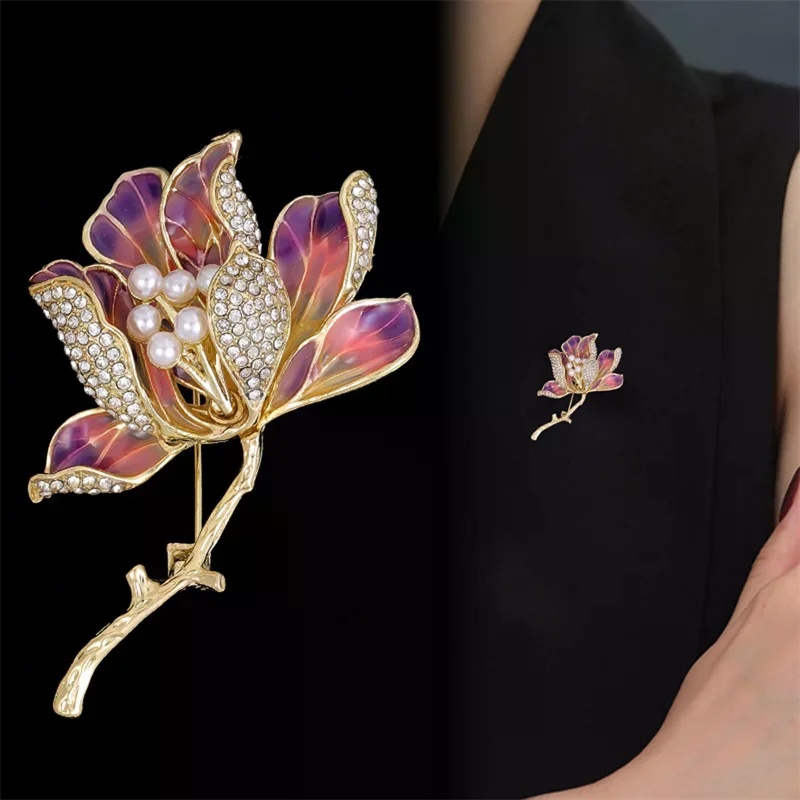 1PCS Rhinestone Pearl Haitang Flower Brooches Elegant Lotus Flower Badges Exquisite Lotus Flower Brooch For Women Clothing Coat