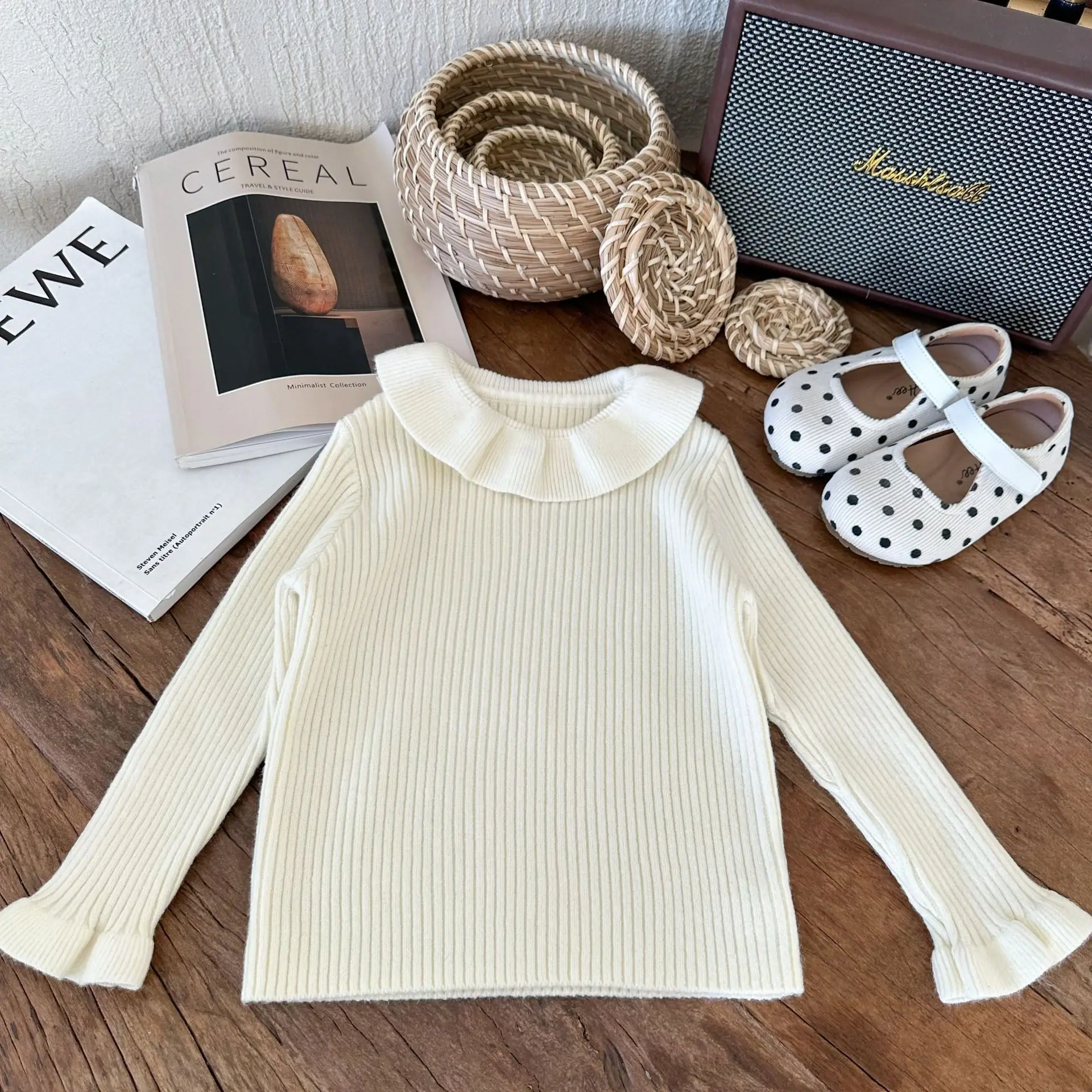 Children Clothes Girls Sweater 2024 Winter New Fashionable Korean Style Sweet All-match T Shirt Girls Soft Stretch Sweater image 3