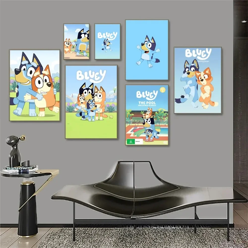 1pc B-Bluey Season Poster Stickers Art Wall Murals Decor Game Room Decor Gifts Kawaii HD Painting Cat Cars