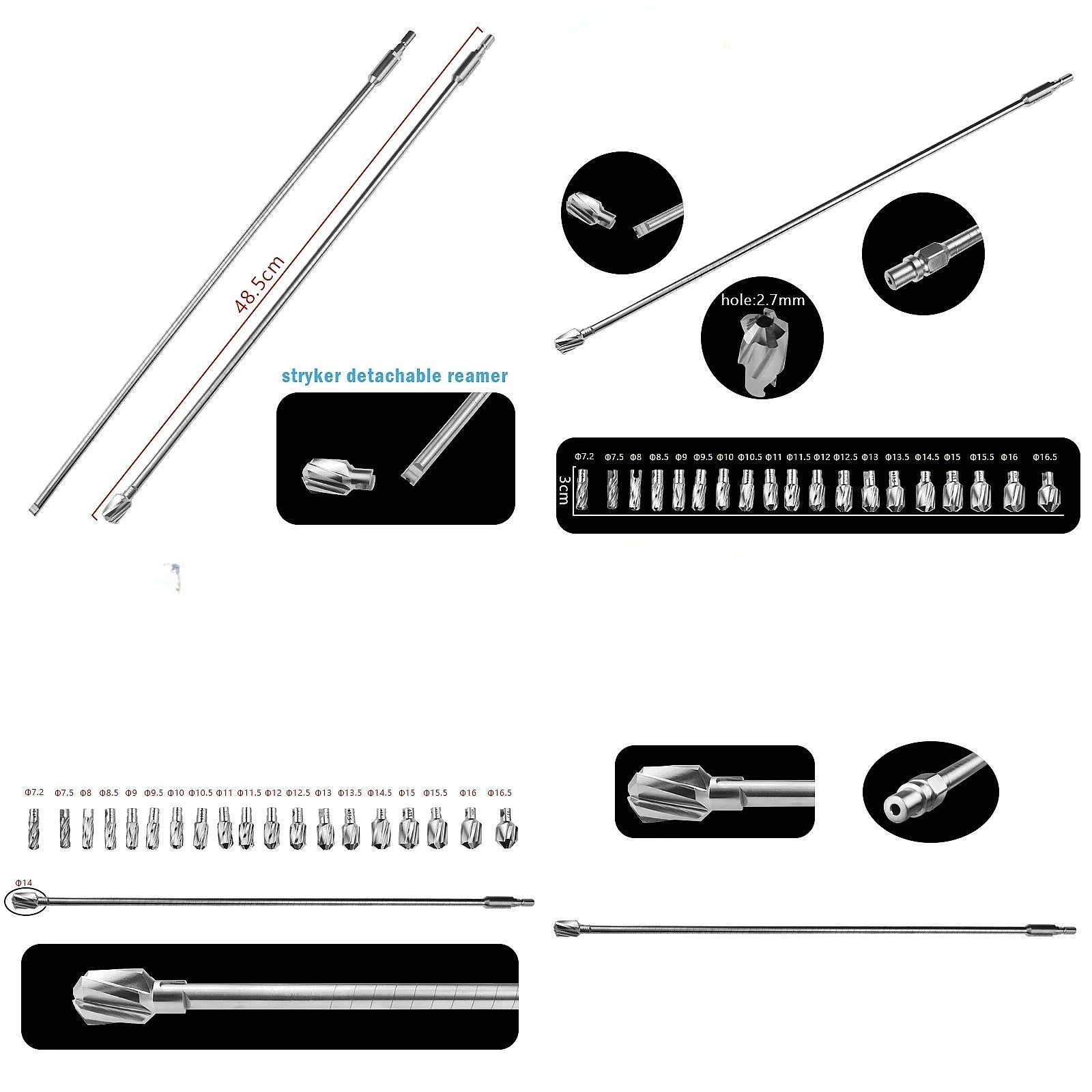 Stryker Detachable Reamer Canal Cavity Reamer Stainless Orthopedic Instrument Pet