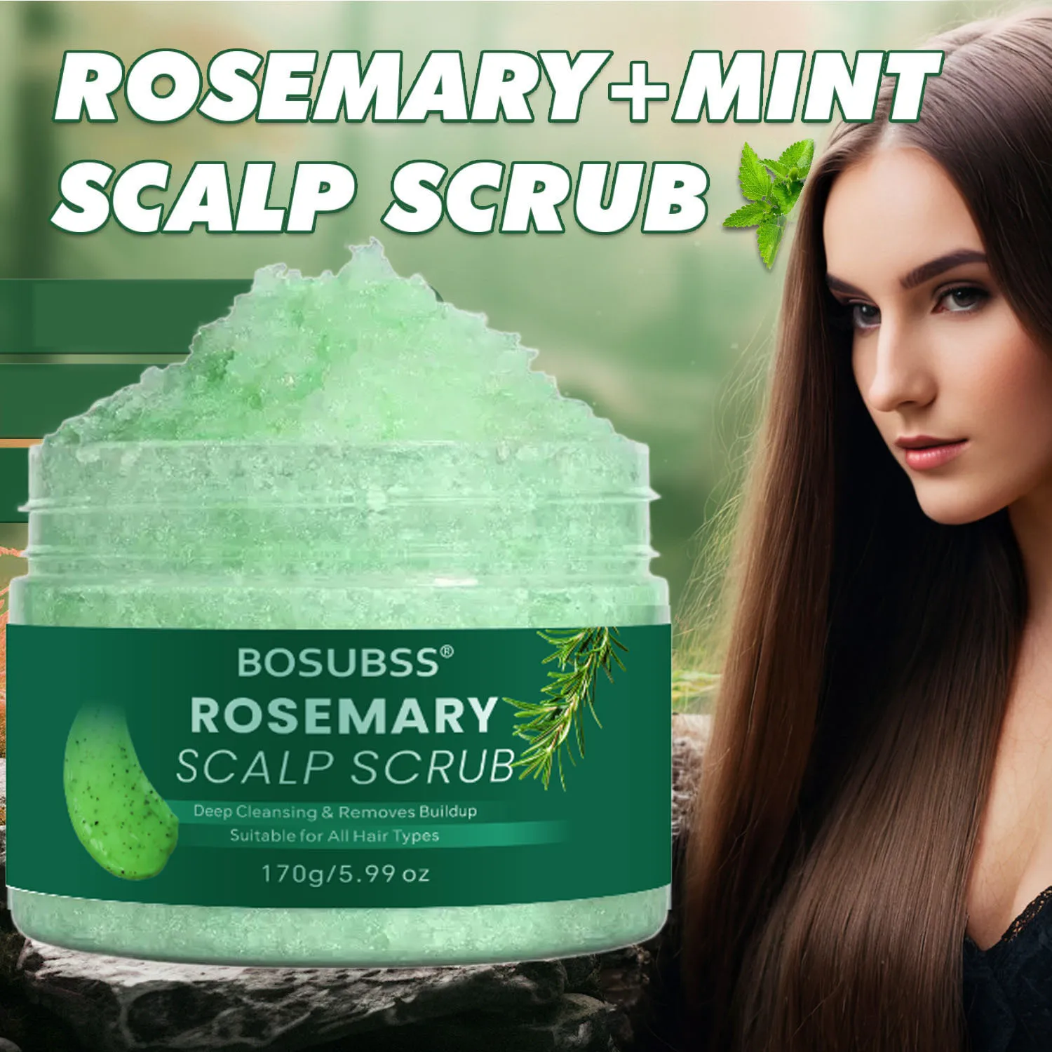 Rosemary Scalp Scrub for Soothing Moisturizing & Cooling Gentle Hair Cleansing - Relaxing Aromatherapy Hair Care