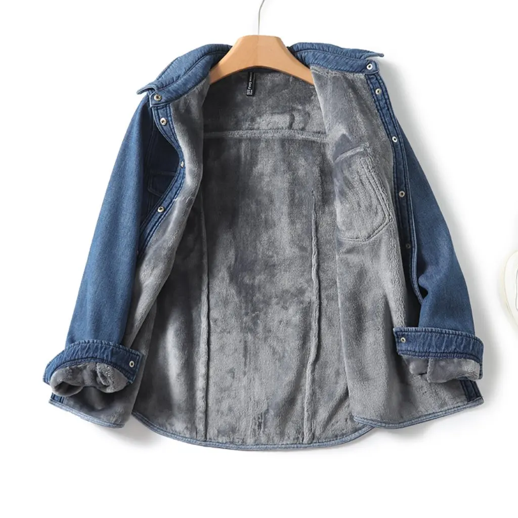 

Женское джинсовое пальто на флисовой подкладке, повседневная простая зимняя верхняя одежда, Новое поступление, модный тренд в Европе и США