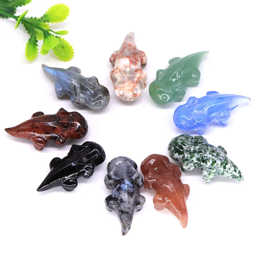 46mm Q Version Salamander Statue Natural Healing Stone Crystal Carved Animal Figurine Reiki Gemstone Crafts Home Decoration Gift