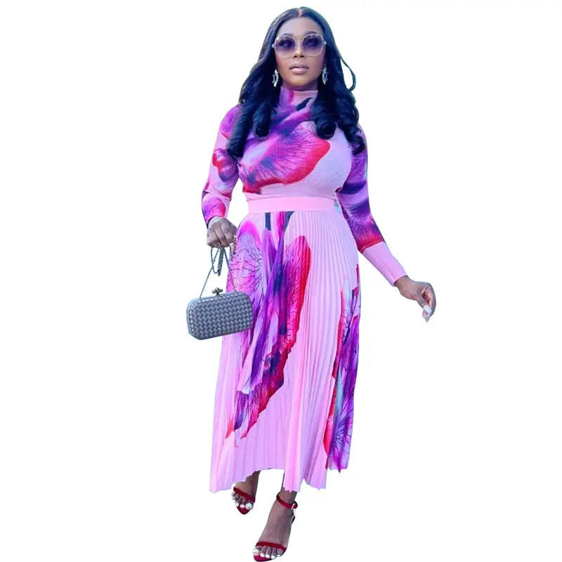 

African Print Dresses for Women Spring Summer African Women Long Sleeve O-neck Polyester Long Dress Maxi Dress African Dress