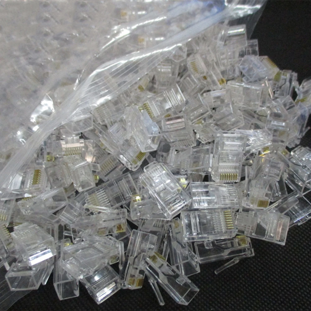 100Pcs RJ-45 Network Cable Module Crystal Plug For UTP CAT-5/5e 8 Core Gold-Plated Ethernet Network Connector 8P8C