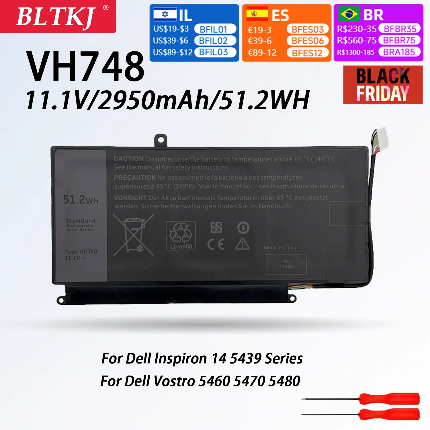 VH748 Laptop Battery For DELL Vostro 5460 5470 5560 14 5480 For Inspiron 14 5439 V5460D-1308 1318 5470D-1328