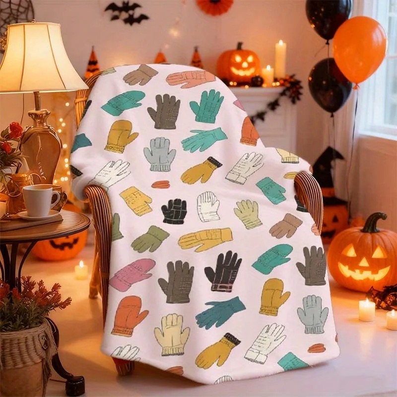 1pc Colorful Glove Pattern Warm Comfortable Design Flannel Blanket, Soft and Comfortable Washable for All Seasons, Portable for