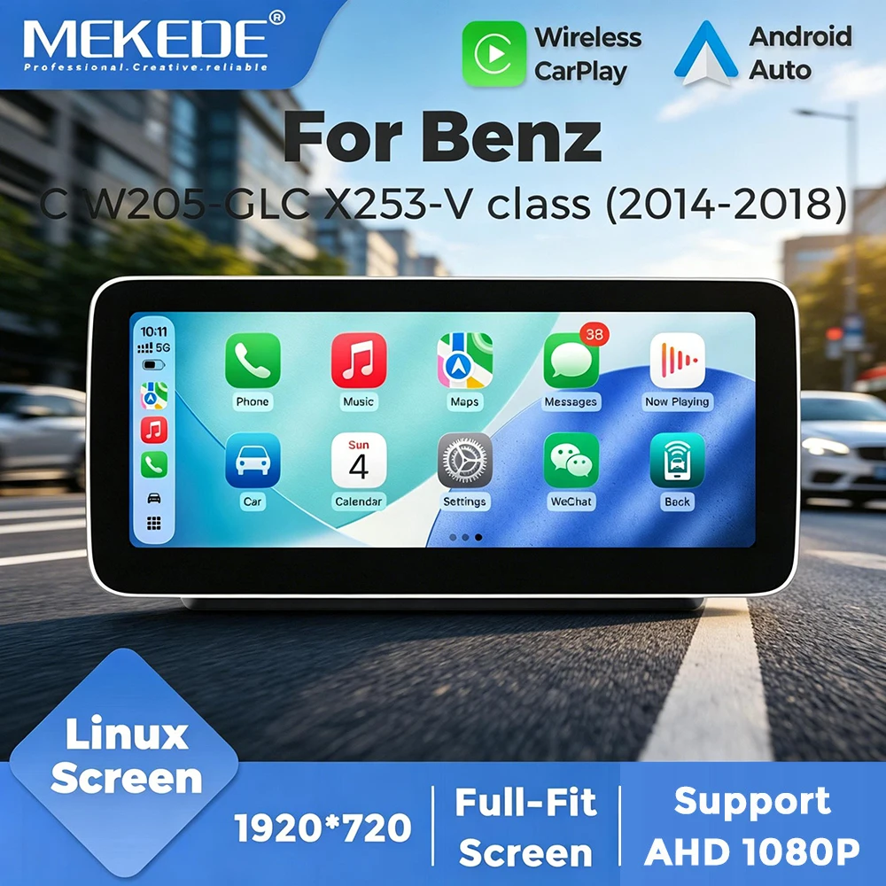 Autoradio sans fil Mekede Carplay Android Auto pour Mercedes-Benz Classe A/ CLA / GLA / C / GLC / V / X / AMG GT W176 W117 X156 W205 X253 W446 W447 NTG5.0 Lecteur multimédia vidéo pour voiture Écran HD 1920*720 Prise en charge de la caméra AHD1080P