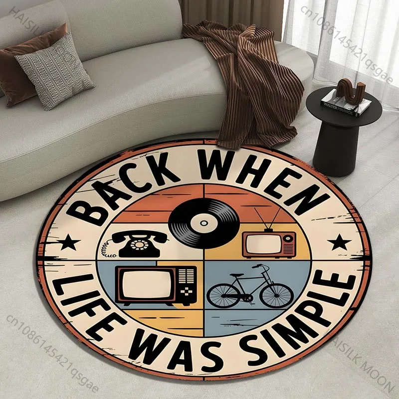 Nostalgic symbols of a simple life Printed round carpet living room sofa table large pet mat soft round carpet home decor