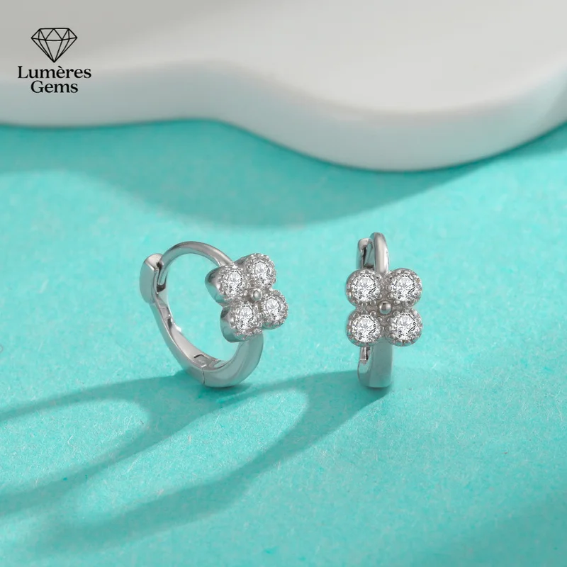 Lumière Gems Platinum PT950 Morganite Four-Leaf Clover Champagne Gold Earrings - Fashionable, Versatile, Luxury, Allergen-Resist