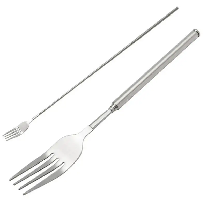 Telescopic Food Fork Telescopic Extendable Kitchen Accessories Bbq Meat Fork Corrosion-resistance Sliver For Dining Room