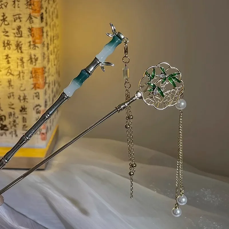 

Women Hair Jewelry Glass Glazed Flower Chinese Hairpin Ethnic Hair Stick with Stone Tassel Bride Accessories Gift Hair Clips