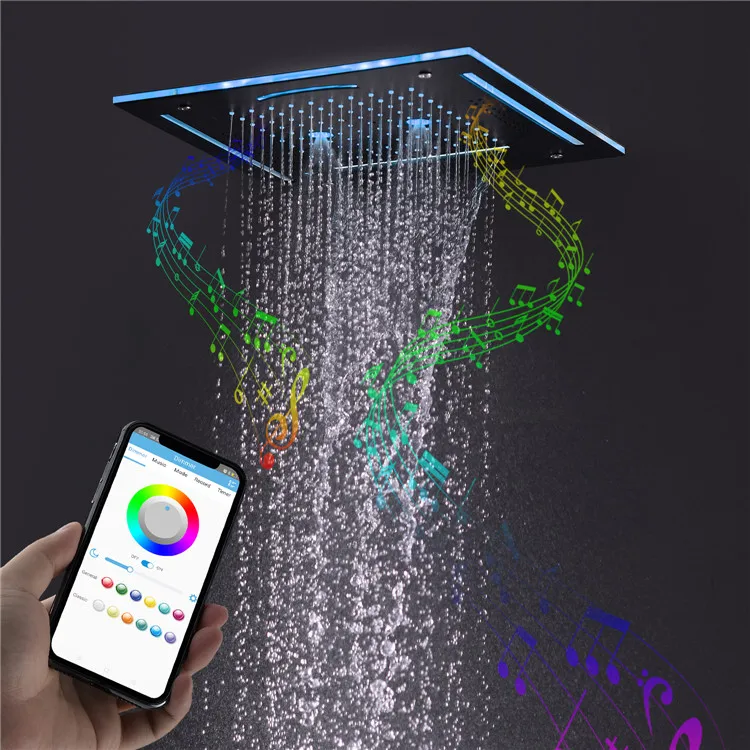 hm 300x300MM 304 SUS Mirror Temperature Adjustment High Pressure Led Colorful Changing Led Music Shower Head