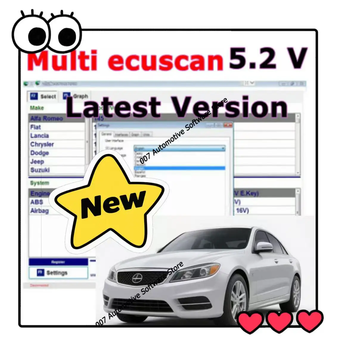 Multiecuscan V5.2 Auto Repair Software, Update for Fiat Chrysler Dodge Jeep Suzuki with Autodata 3.45 Hot Software, 2019