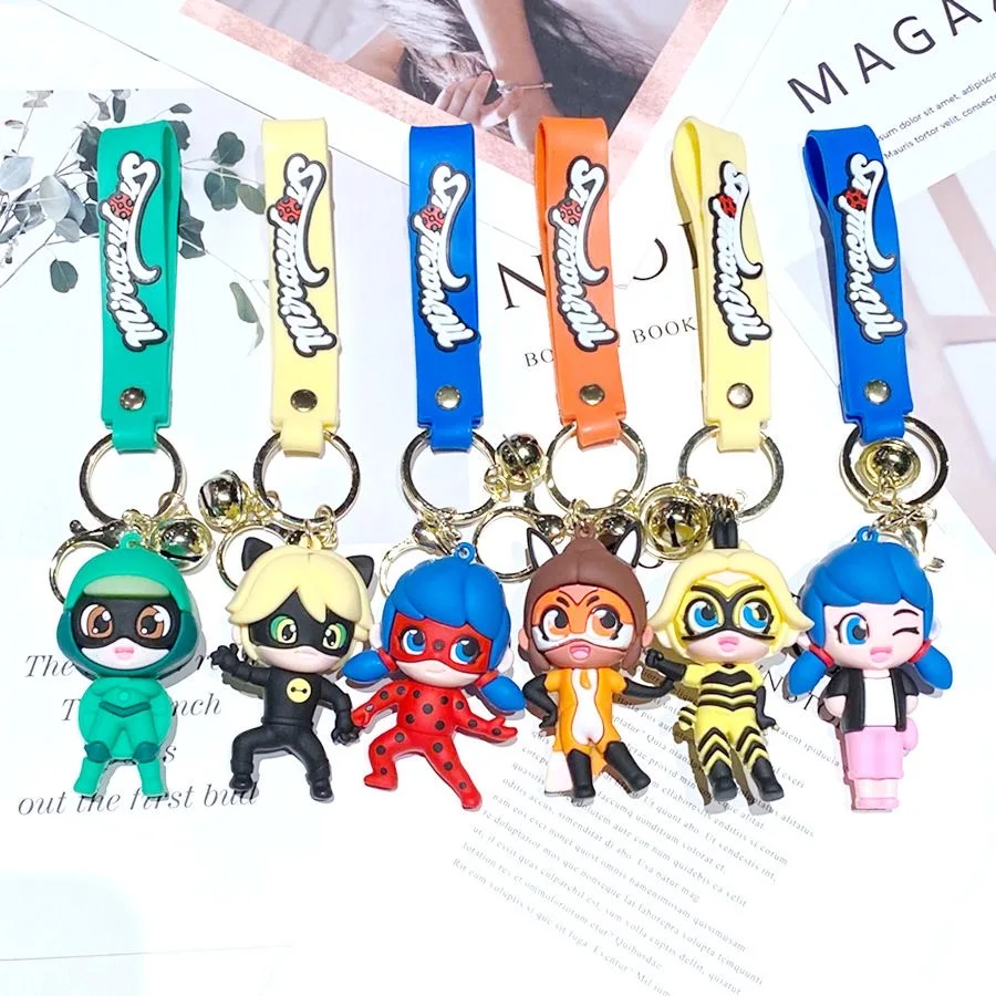 New Miraculous Ladybug Figure Keychain Bag Pendant Red Girl Black Boy Queen Bee Doll Ornament Pendant Couple Car Key Chain Toys