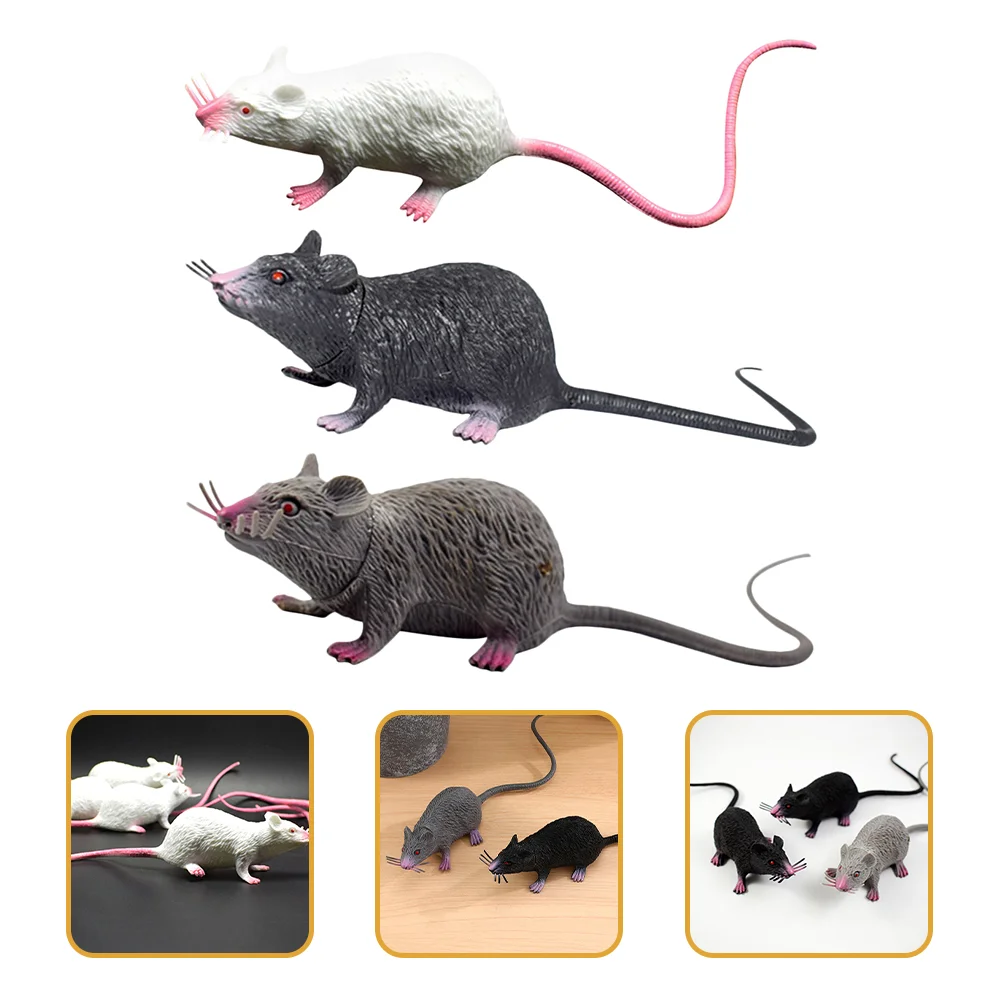 3 Pcs Rat Stuffed Animal Simulation Mouse Mice Toys Props Fake Rats Models Pranks