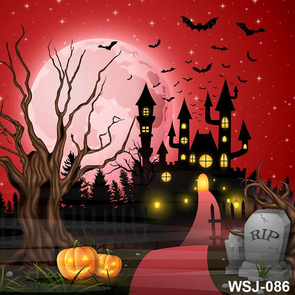 أضواء اليقطين خلفيات فوتوغرافية ، زخرفة الهالويين ، شبح ، خلفيات نافذة العناكب ، لافتة الخفافيش الليلية ، ديكور حفلة الهالويين