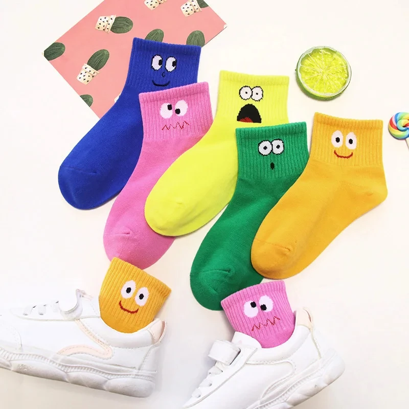 Calcetines transpirables con patrón de emoticonos para niños y niñas, 5 pares