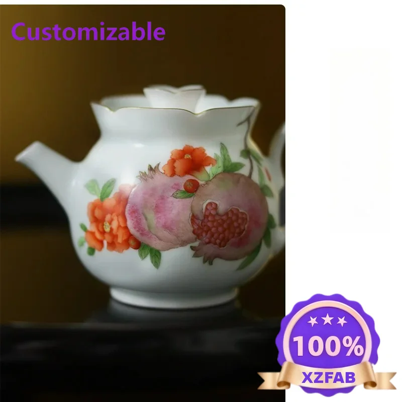 Factory Direct 2026 Full of pearls and jade, hand-painted on-glaze color large pomegranate flower mouth teapot